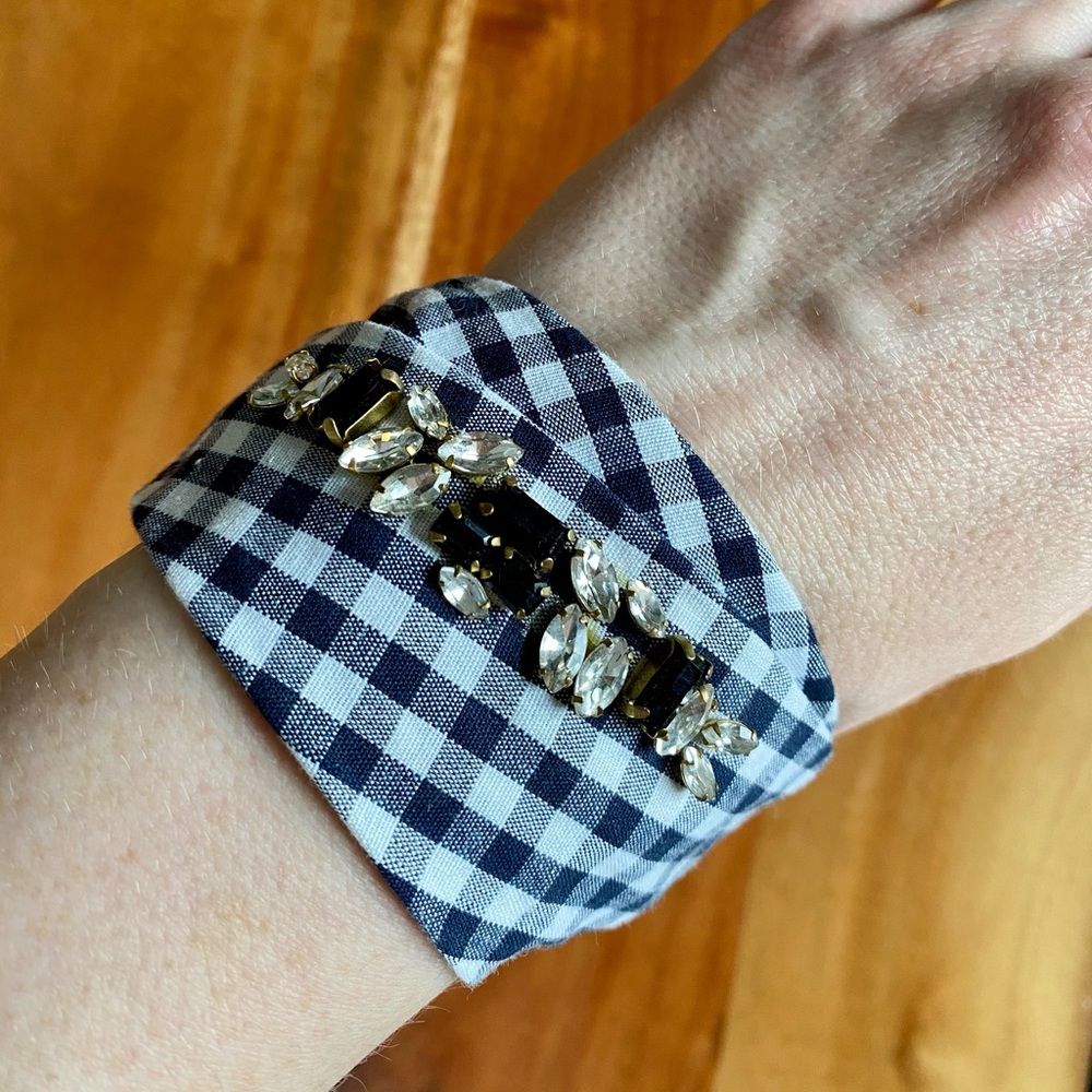 Anthropologie gingham and rhinestone bracelet.